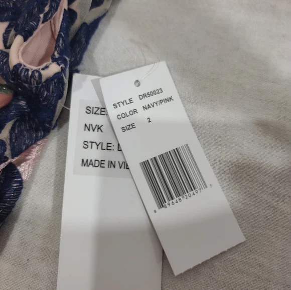 Donna Ricco NWT Navy Pink Floral Dress Size 2 - Picture 4 of 5